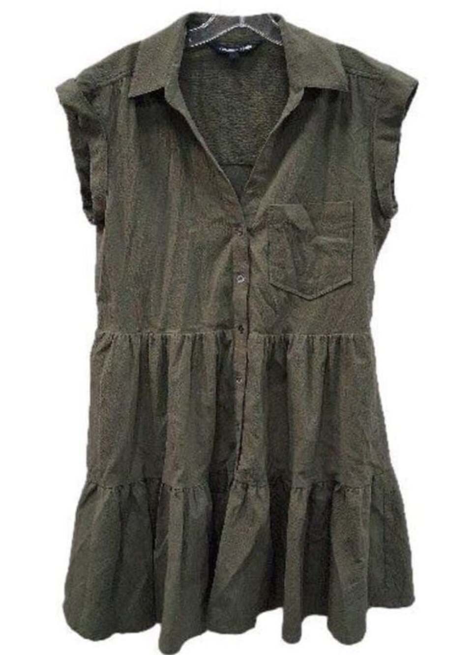 NWT Veronica Beard Trisha Tiered Cotton Mini Dress in Stone Army